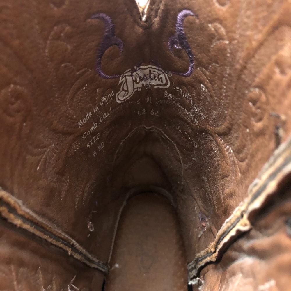Justin Women”s Stampede Chocolate Puma Western Cowgirl Boots Purple Heart 6.5B - Picture 14 of 15